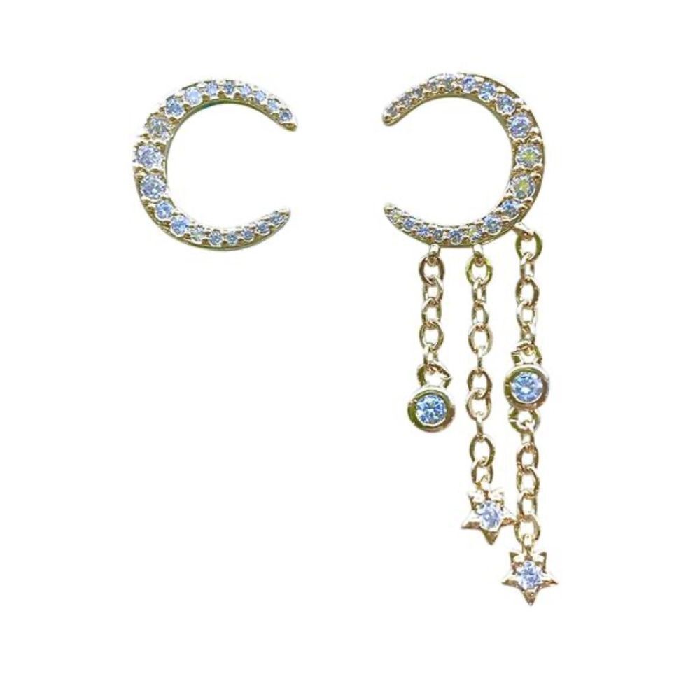 Elegant Gold Crescent Earring - 1 with CZ Drop Detail NEW Earrings